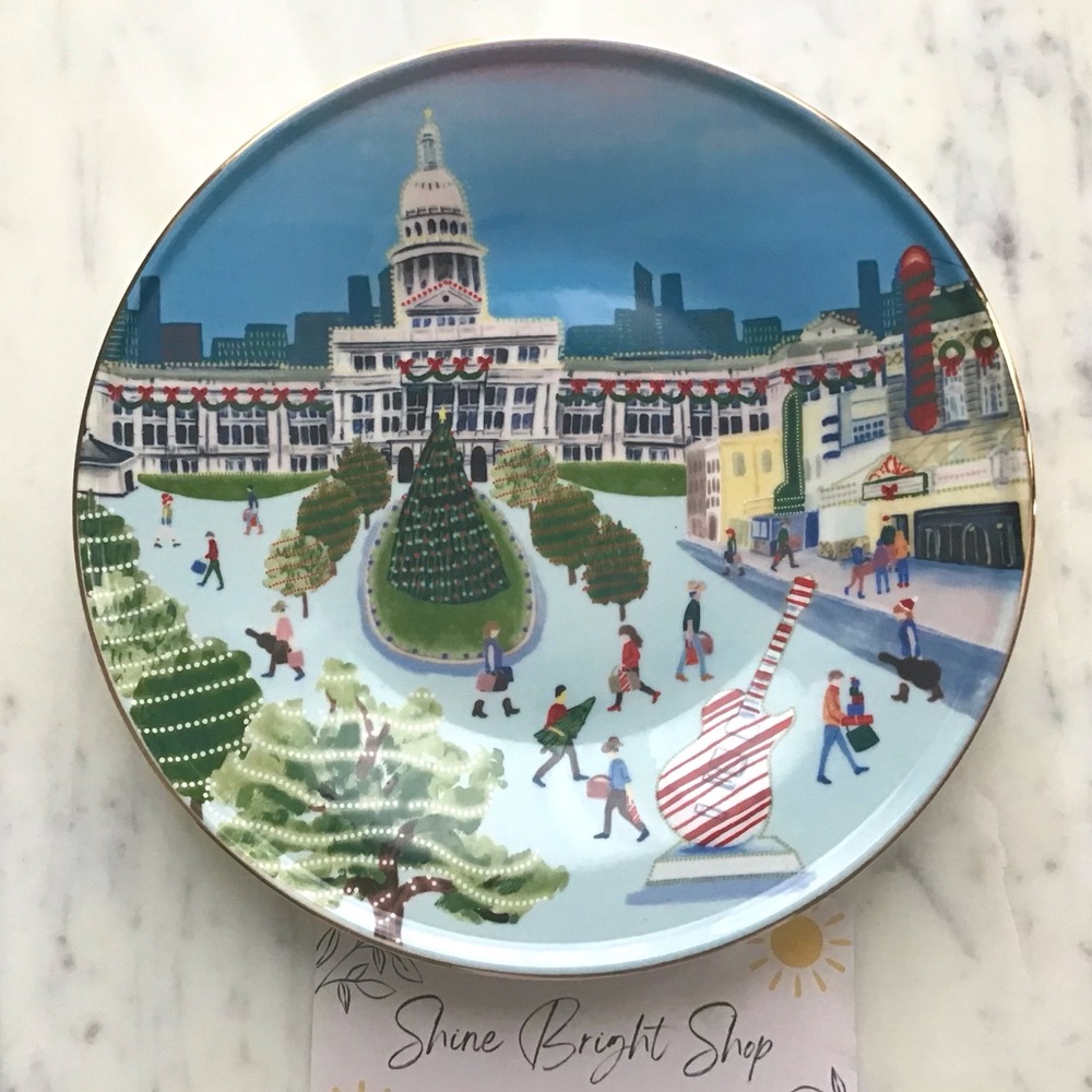 Anthropologie Holiday in the City Austin Texas Plate Glazed Stoneware NWT